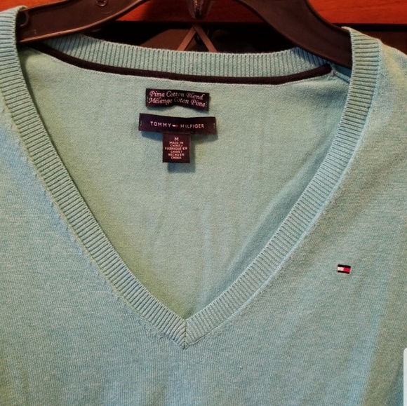 NWOT- Tommy Hilfiger Light Blue V-Neck Ivy Sweater - Picture 2 of 4